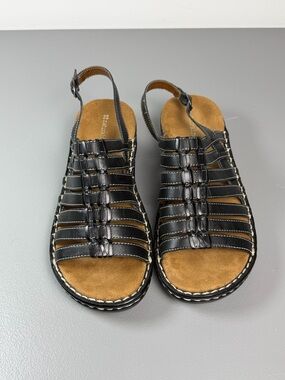 Naturalizer Sandals Womens 9W Travis Strappy Slingback Black Leather Open Toe F2